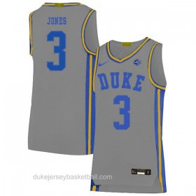 Mens Tre Jones Duke Blue Devils #3 Swingman Grey Colleage Basketball Jersey
